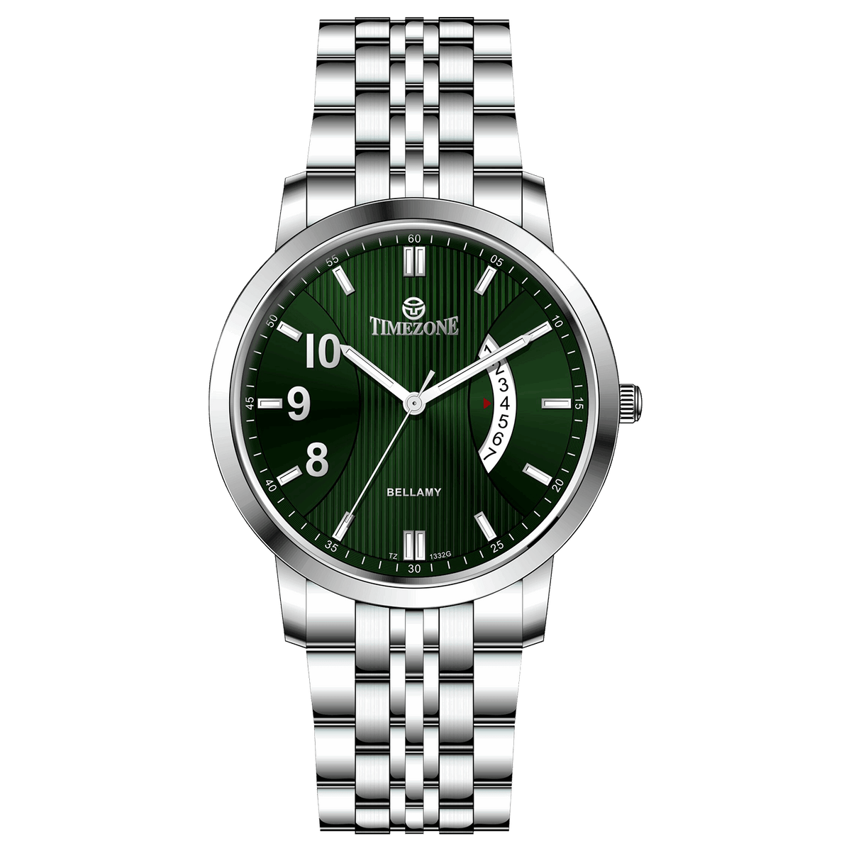 A silver TIMEZONE watch with a stainless steel band and pearl dial surrounded by a silver case and a silver bracelet. Discover timezone watches: elegant branded wrist watches for men in pakistan.