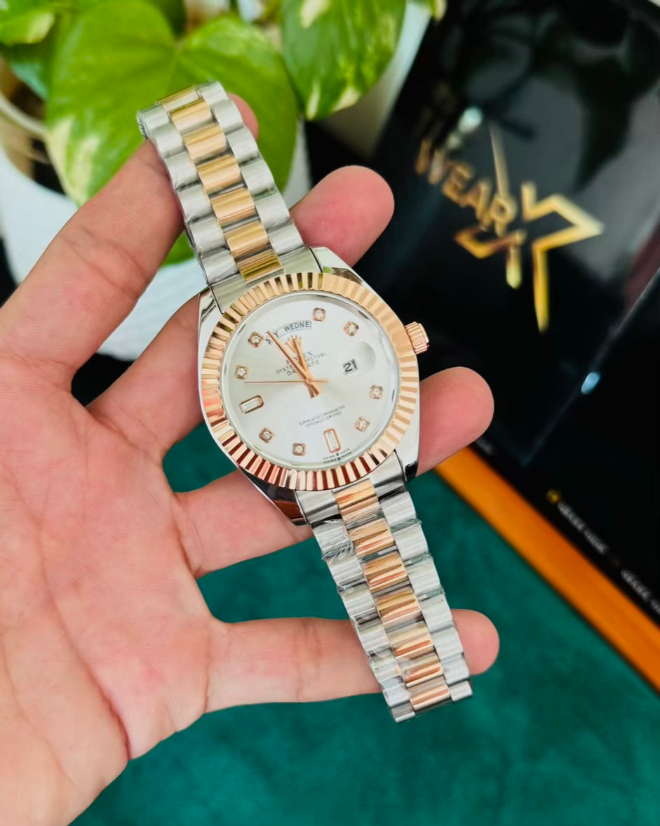 RLX Rose Gold Black Dail | Day & Date Working with Taj Lock