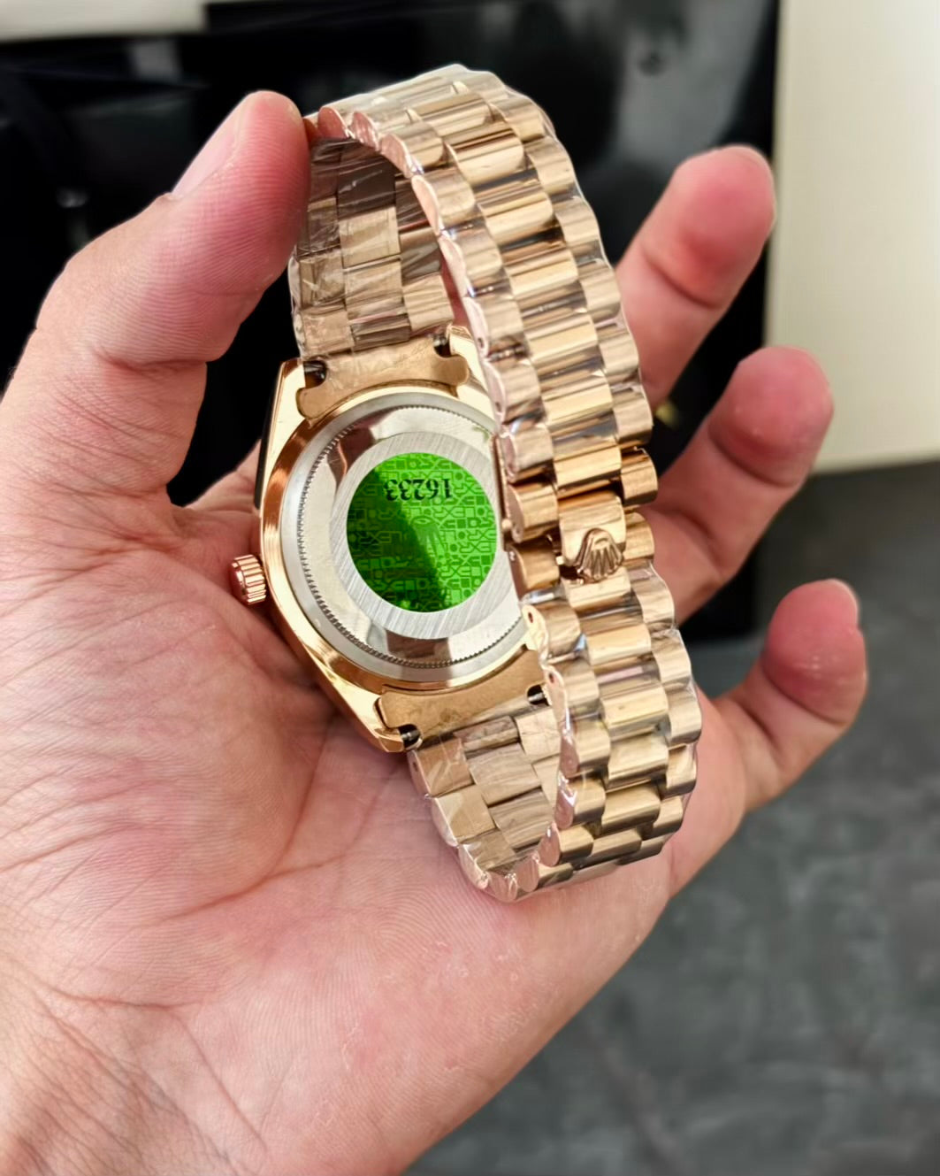 RLX Rose Gold Black Dail | Day & Date Working with Taj Lock