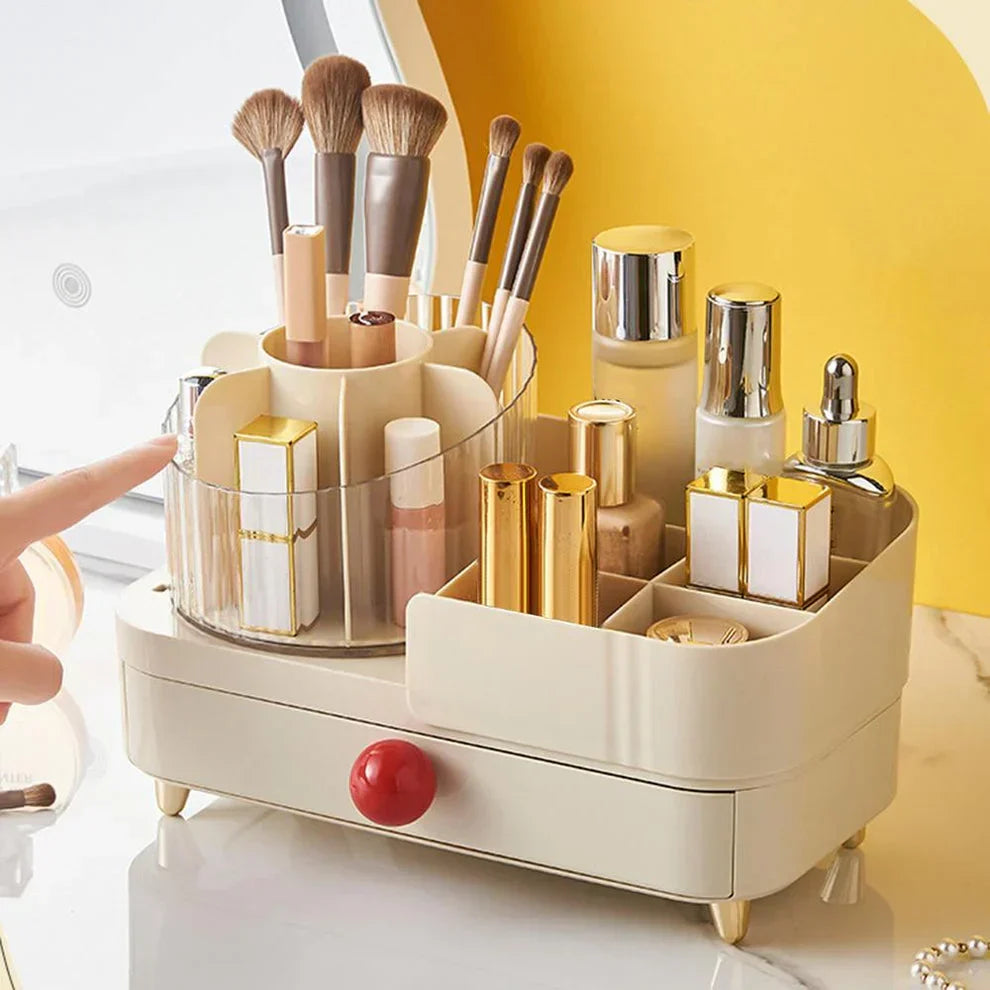 Cosmetic Storage Holder With Rotating Makeup Brush Holder