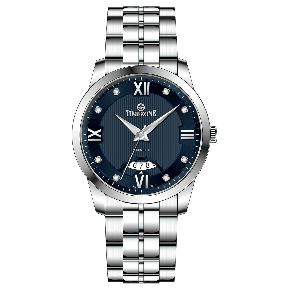 A silver stainless steel timezone watch with a round dial, stainless steel band, and a date display. Discover timezone watches: elegant branded wrist watches for men in pakistan.