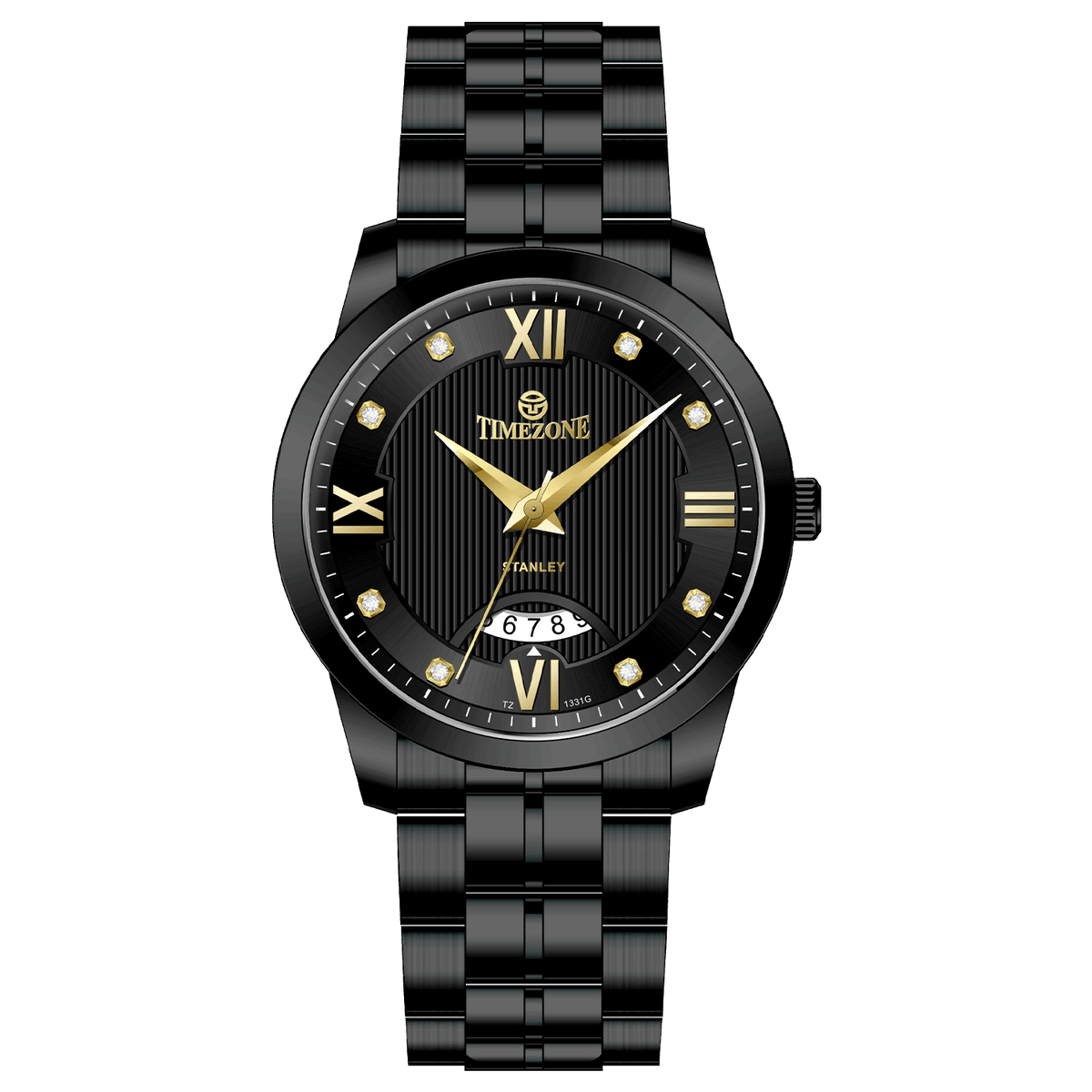 A black stainless steel Timezone watch, featuring a stainless steel band and a date display. Discover timezone watches: elegant branded wrist watches for men in pakistan.