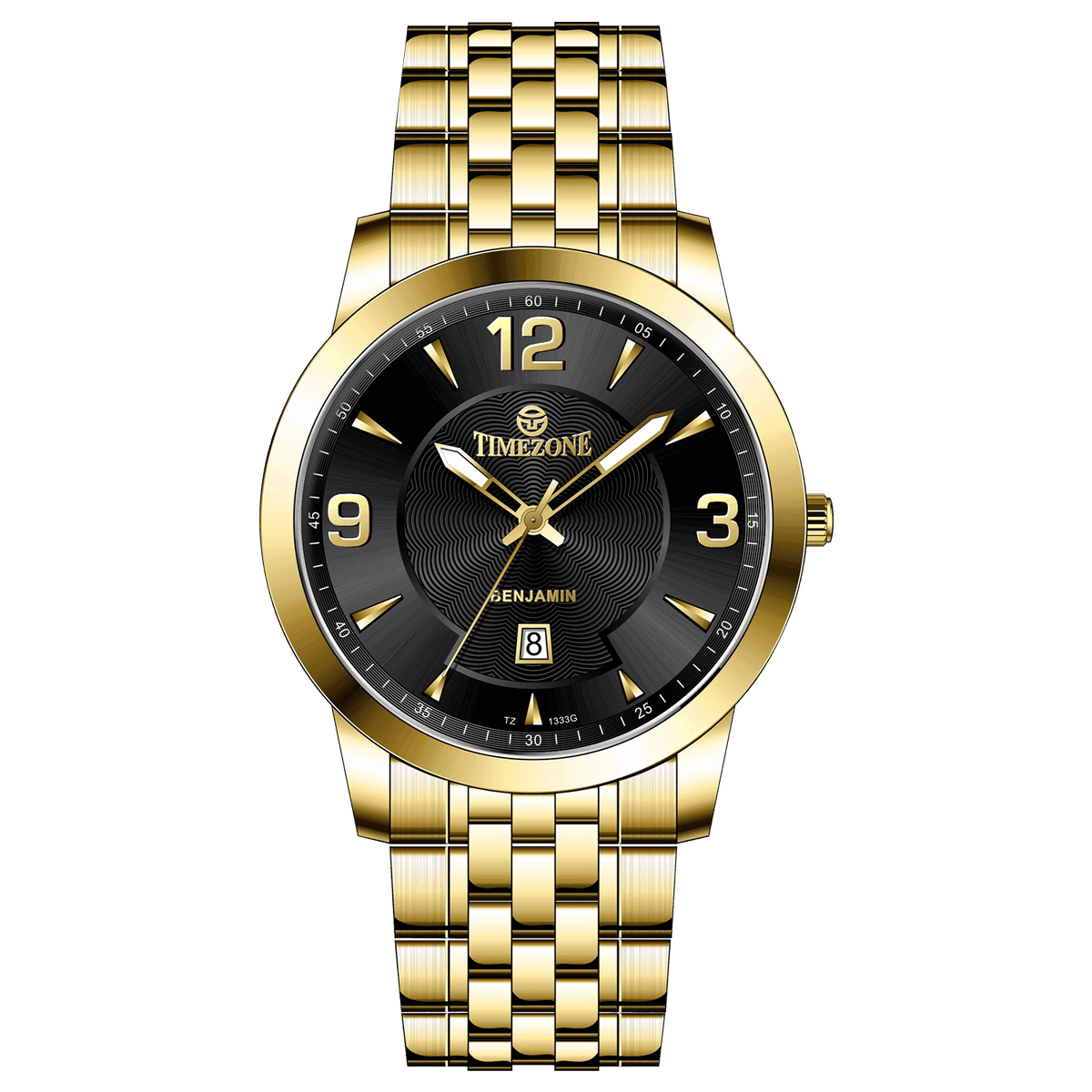 A silver-toned Timezonewatch with a gold stainless steel band and casing, featuring a analog display and a date function. Discover timezone watches: elegant branded wrist watches for men in pakistan