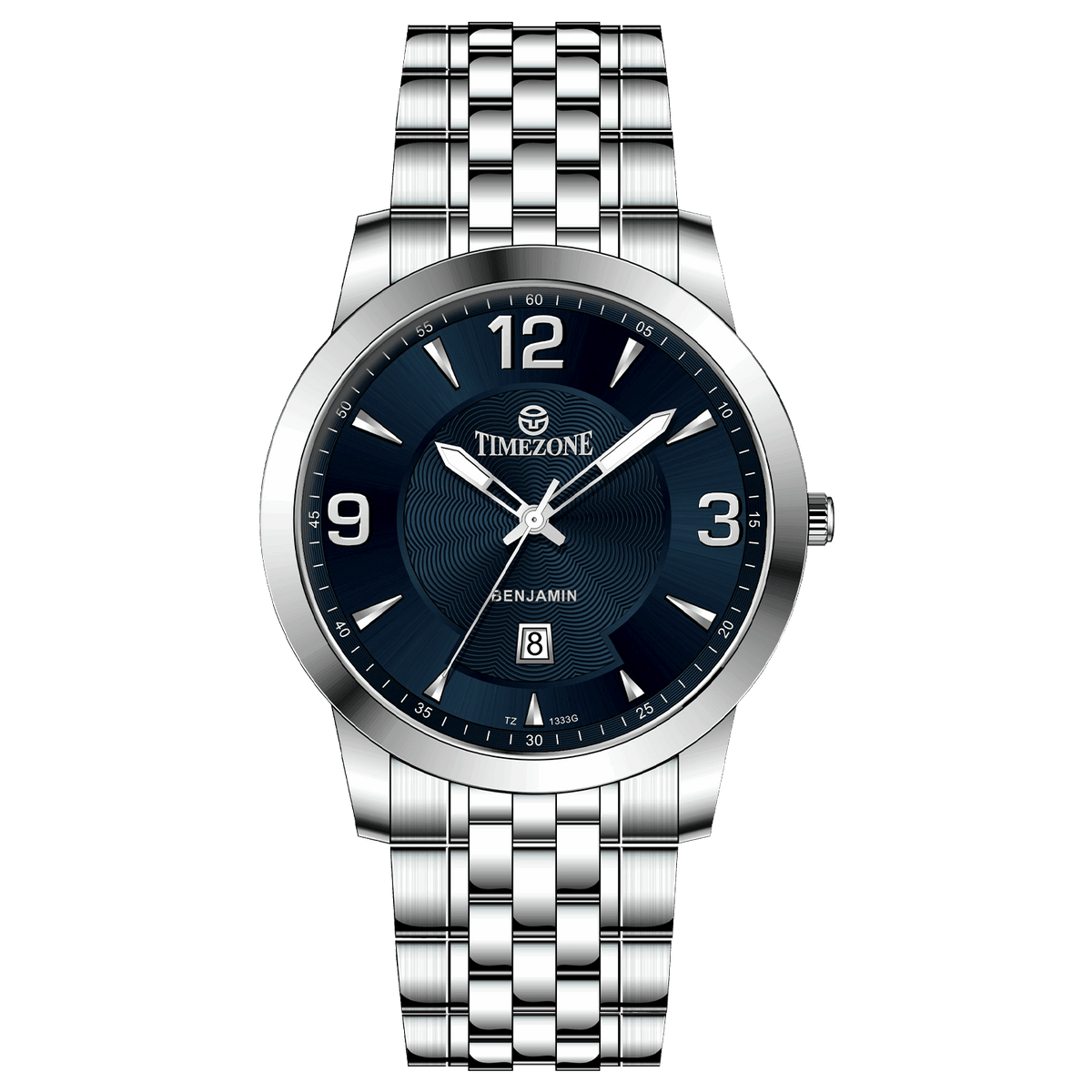 A silver stainless steel Infinity Stratos watch with a stainless steel band and a hardened crystal mineral glass dial.