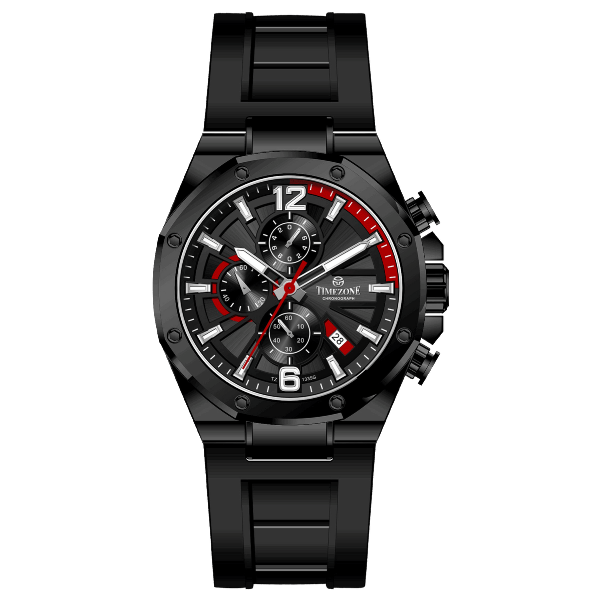 Discover timezone watches: elegant branded wrist watches for men in pakistan. A black silicone banded watch with a stainless steel case and a digital display.