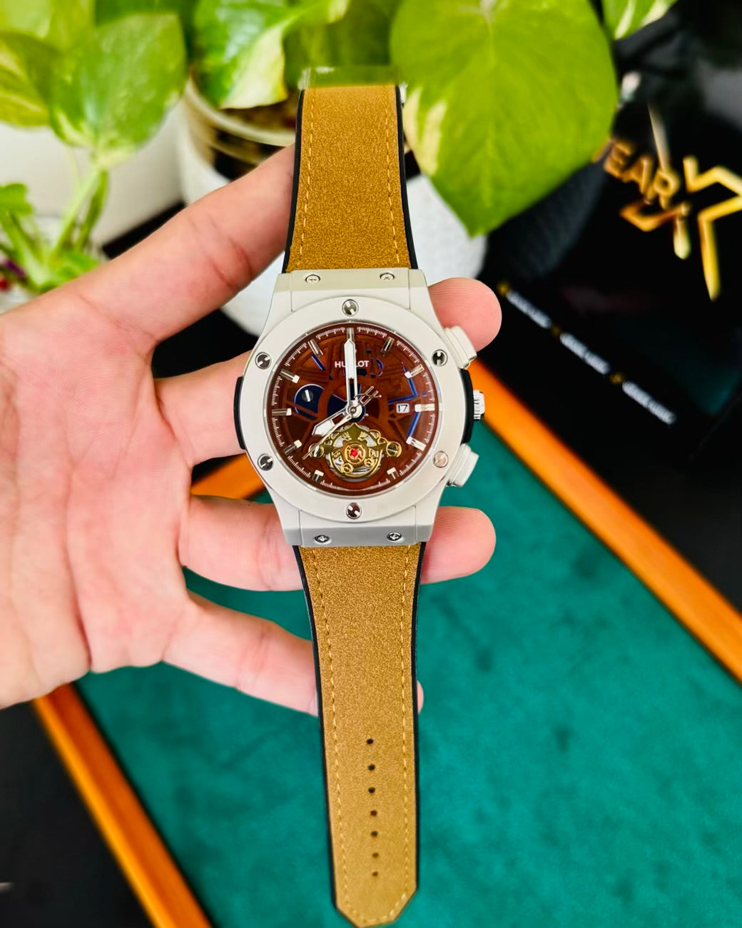 HB Sami Automatic | Tan Straps with Silver Dail