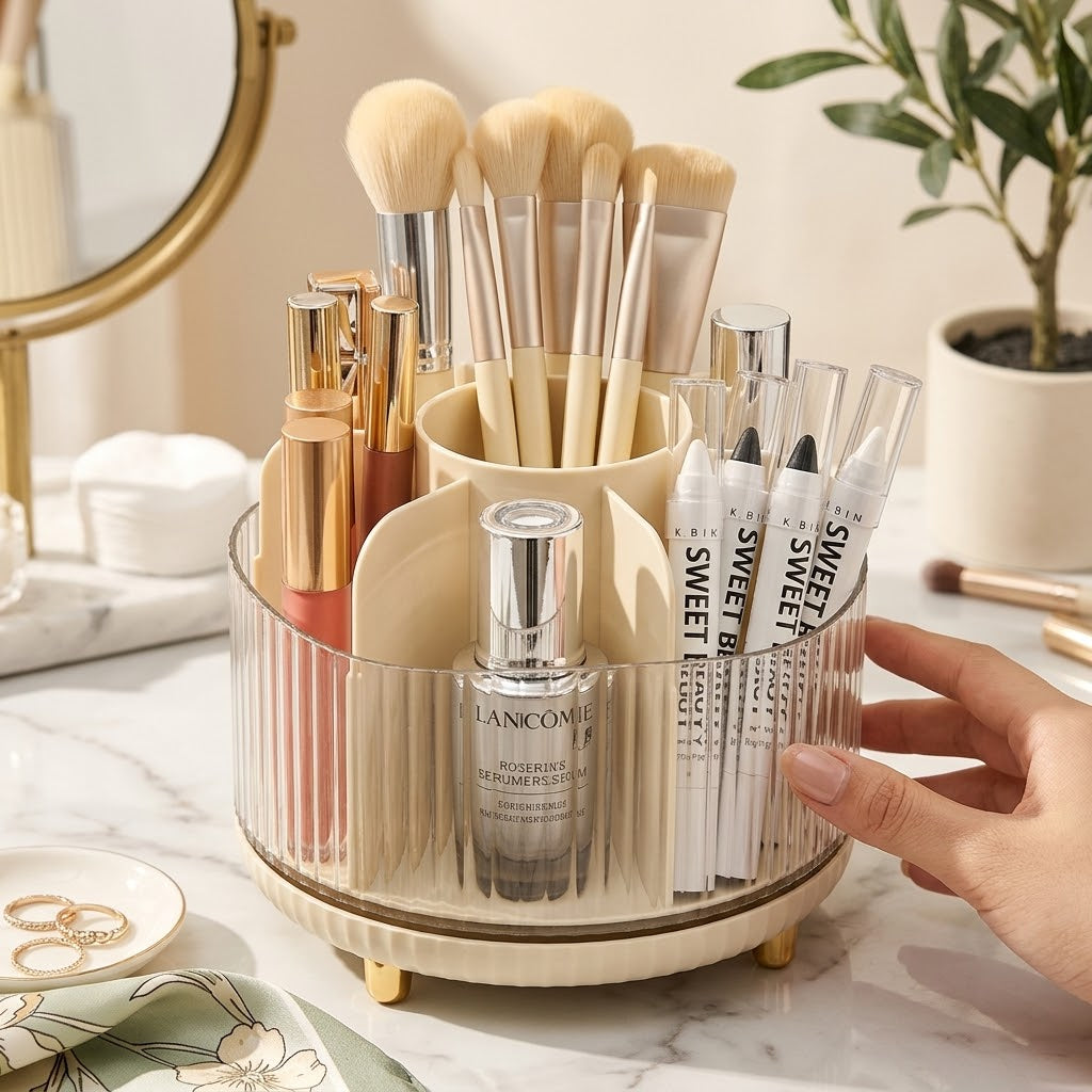 360° Spin Makeup Organizer Cosmetic Tools Storage With 7 Sections