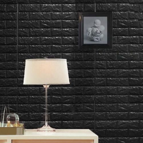 3D Black Foam Brick Wall Sticker – Self-Adhesive Wall Sheet (2x2.5 ft)