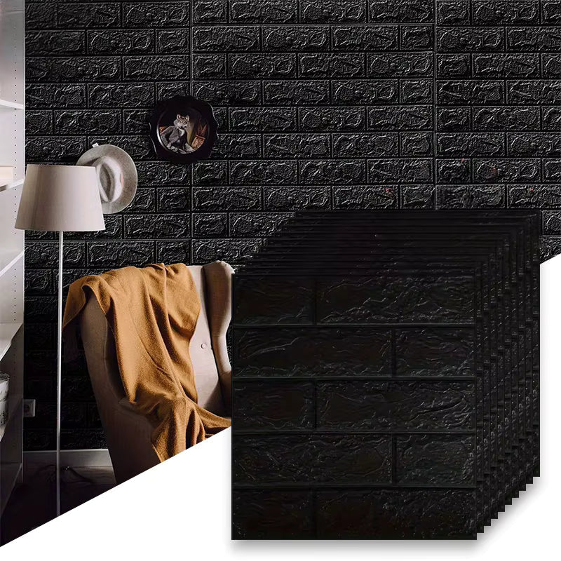 3D Black Foam Brick Wall Sticker – Self-Adhesive Wall Sheet (2x2.5 ft)