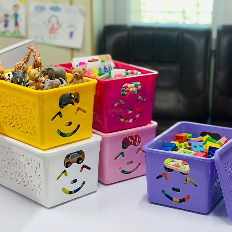 3 Pcs Smiley Basket With Cover – Ideal For Toys, Snacks & Accessories