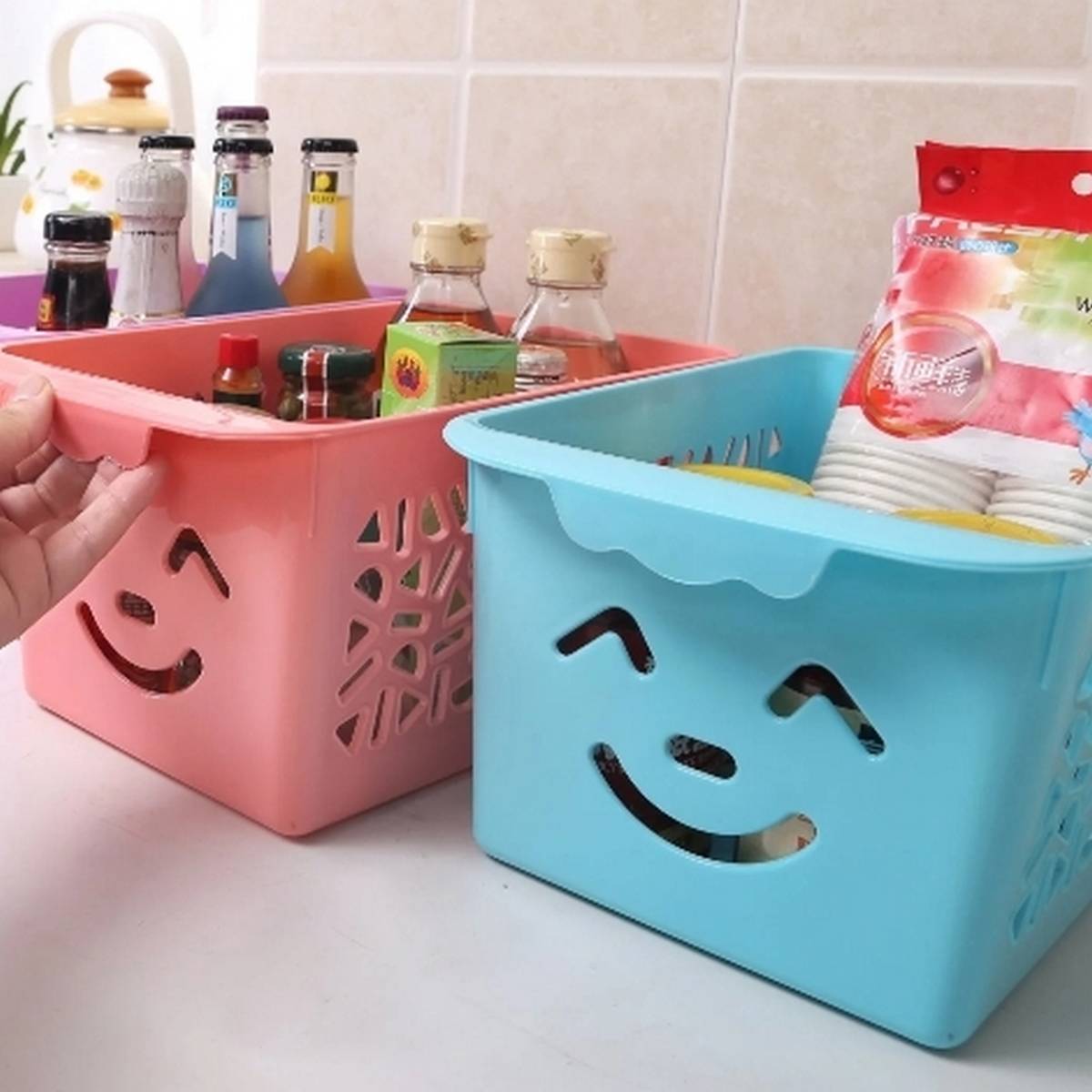 3 Pcs Smiley Basket With Cover – Ideal For Toys, Snacks & Accessories