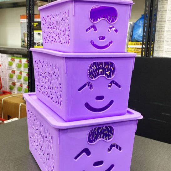 3 Pcs Smiley Basket With Cover – Ideal For Toys, Snacks & Accessories
