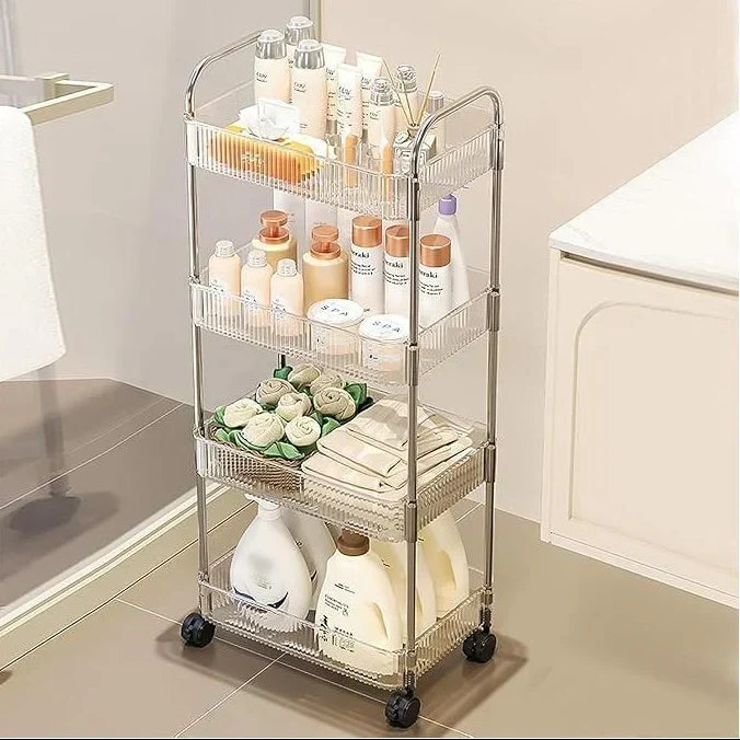 4 Tier Clear Acrylic Rolling Storage Trolley