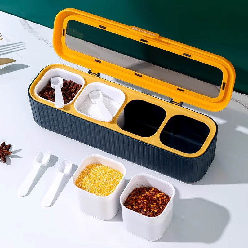 4 Grids Seasoning Storage Box With Spoon