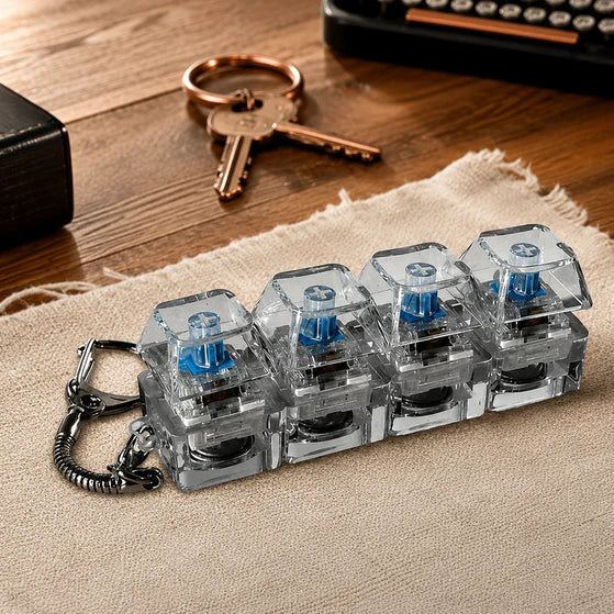 1 Pcs 4-Key Mechanical Keyboard Fidget Keychain, Clicky Stress Relief Toy