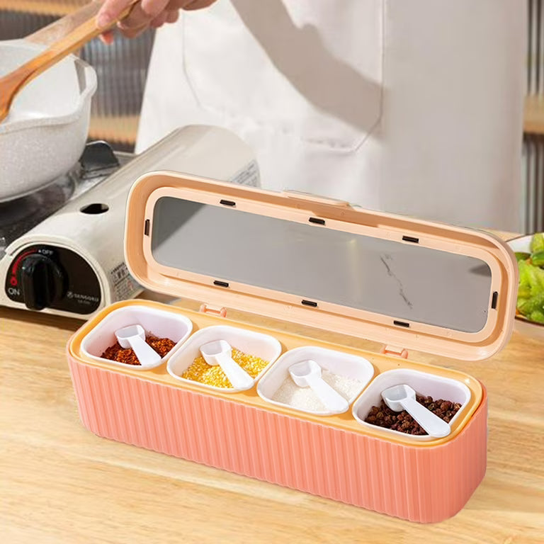 4 Grids Seasoning Storage Box With Spoon