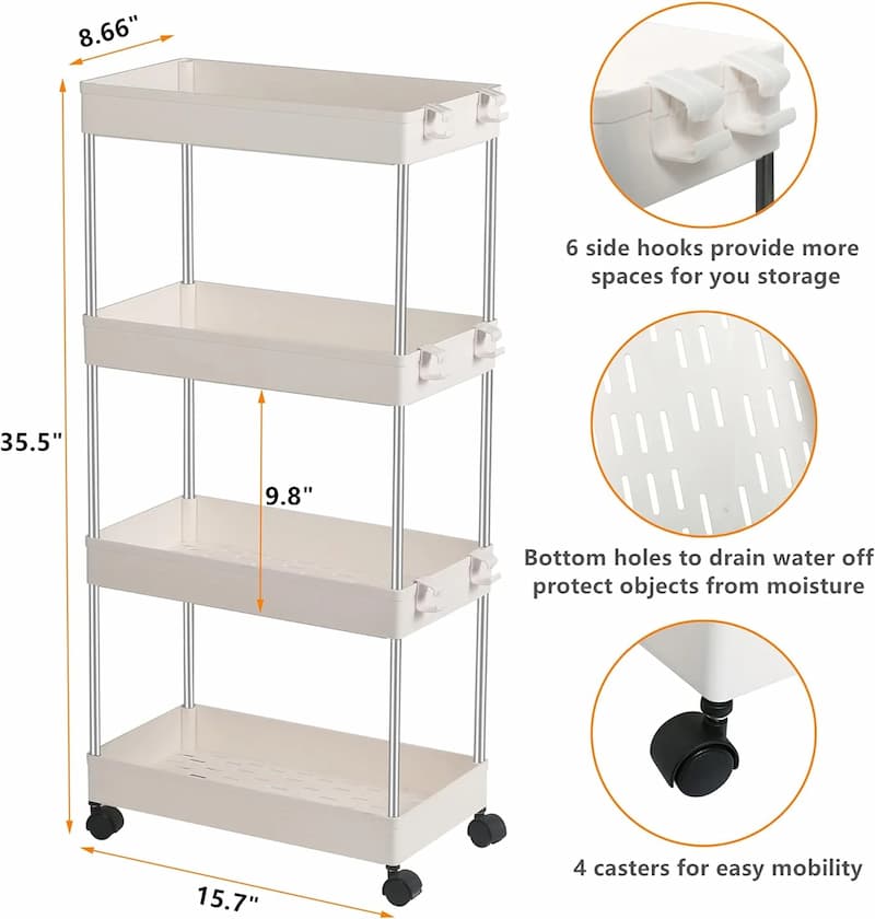 Multi Purpose 4 Layer Storage Cart With Rolling Wheels