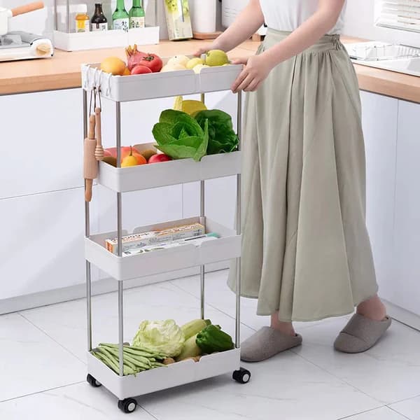Multi Purpose 4 Layer Storage Cart With Rolling Wheels