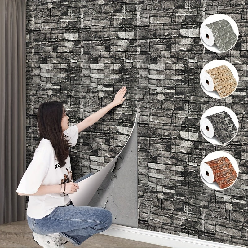 3D Faux Brick Foam Wall Sticker (Silver Gray, 70x77cm)