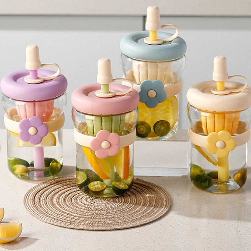 Floral Glass Tumbler 500ml For Cold Drinks & Juice