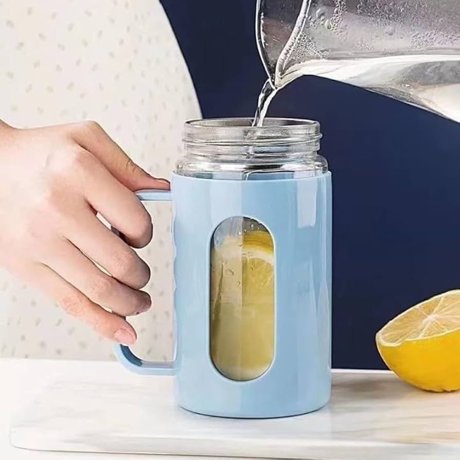 500ml Double Layer Glass Material Plastic Coated Cup