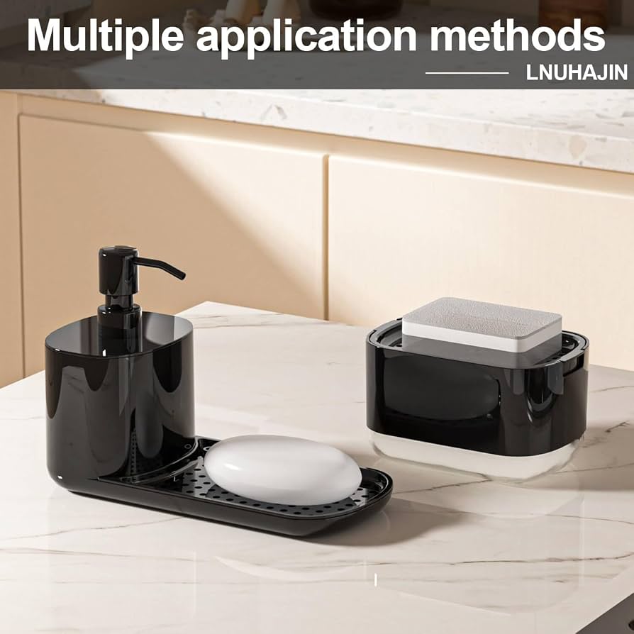 2 In 1 Sink Soap Dispenser With Sponge Storage & 360° Drip Tray