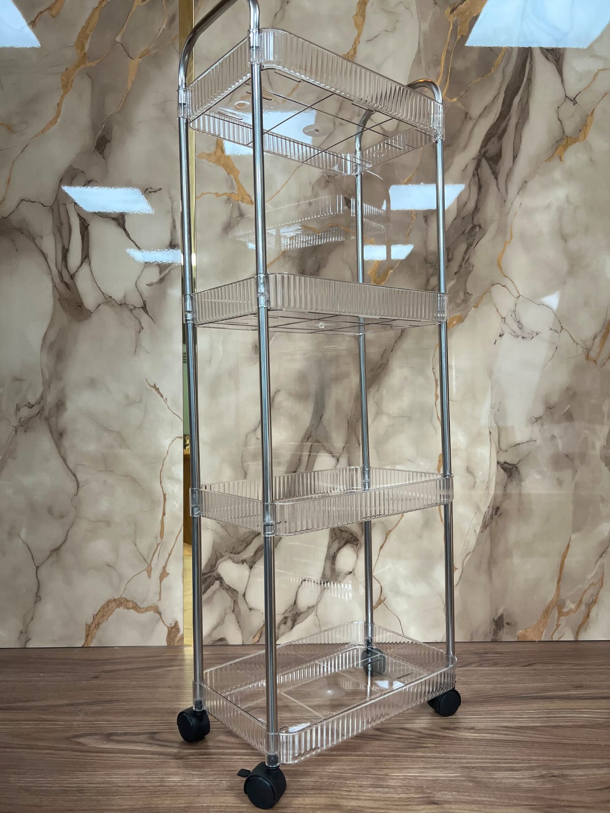 4 Tier Clear Acrylic Rolling Storage Trolley