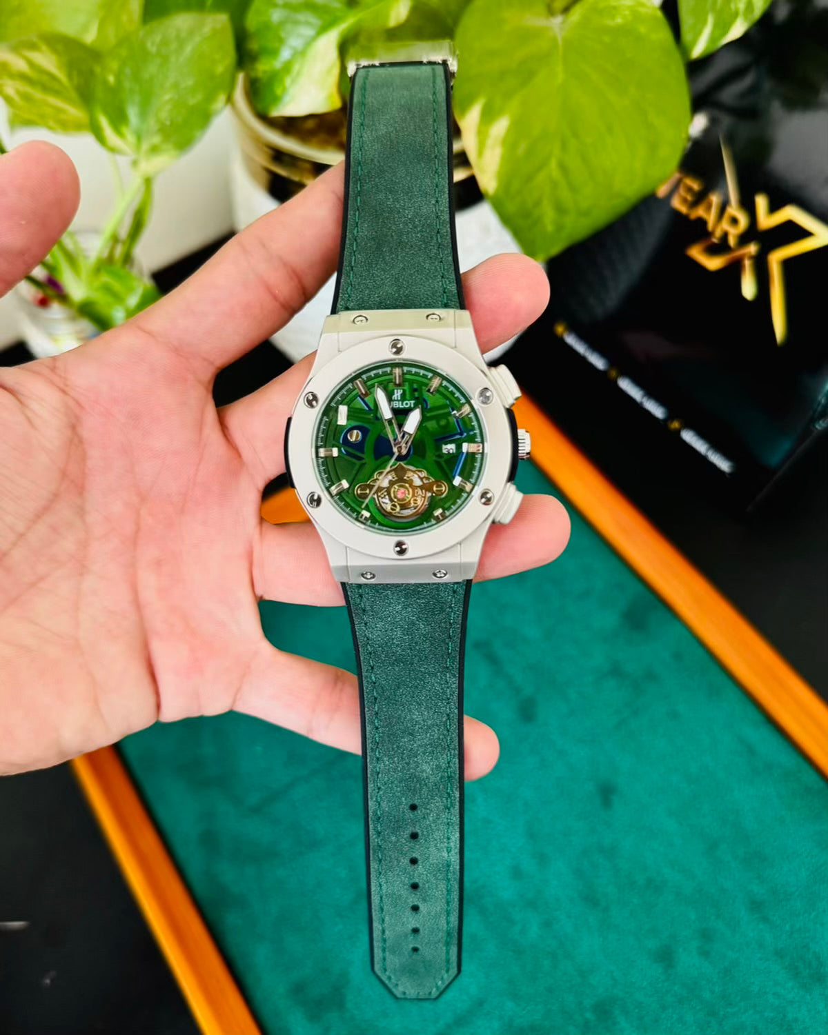 HB | Green Straps with Silver Dail