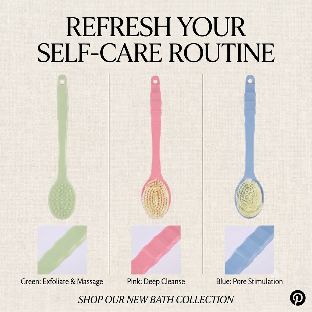 Long Handle Bath Scrubber Brush Set For Deep Body Cleaning