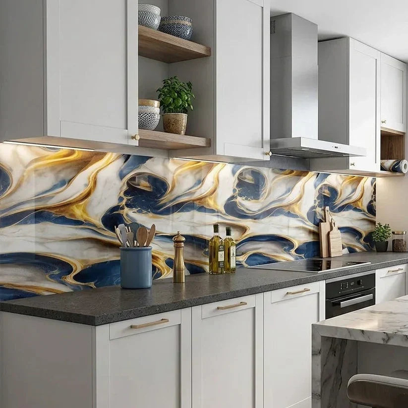 Self Adhesive Blue & Golden Marble Decorative Sheet (60x 200cm)