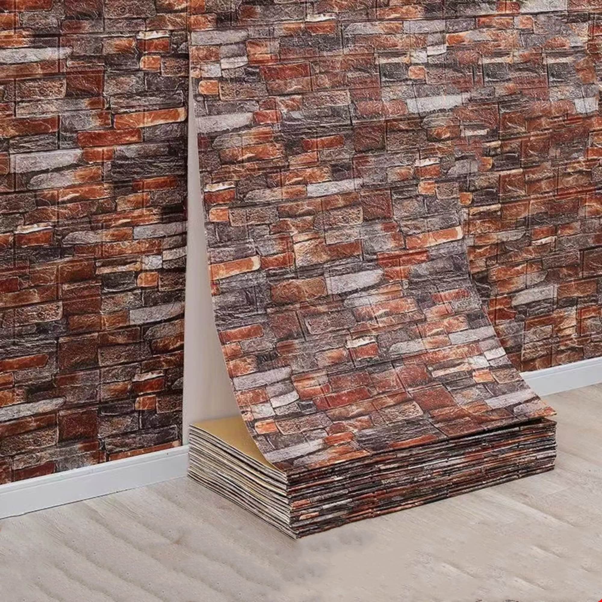 1PCS Rustic Brick Peel-and-Stick Wall Sheet (70×77cm)