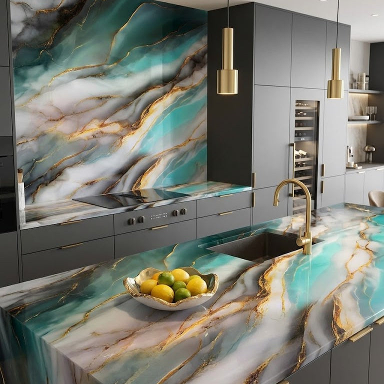 Elegant Teal & Gold Marble Peel & Stick Decorative Sheet (60x200cm)