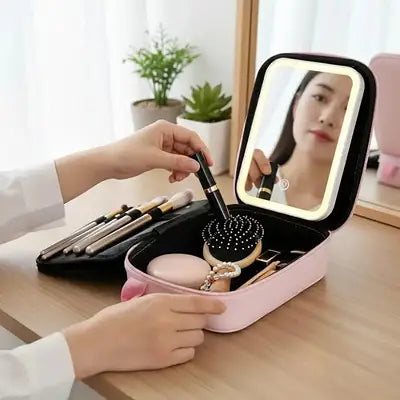 Makeup Storage Box With Built In LED Light Mirror