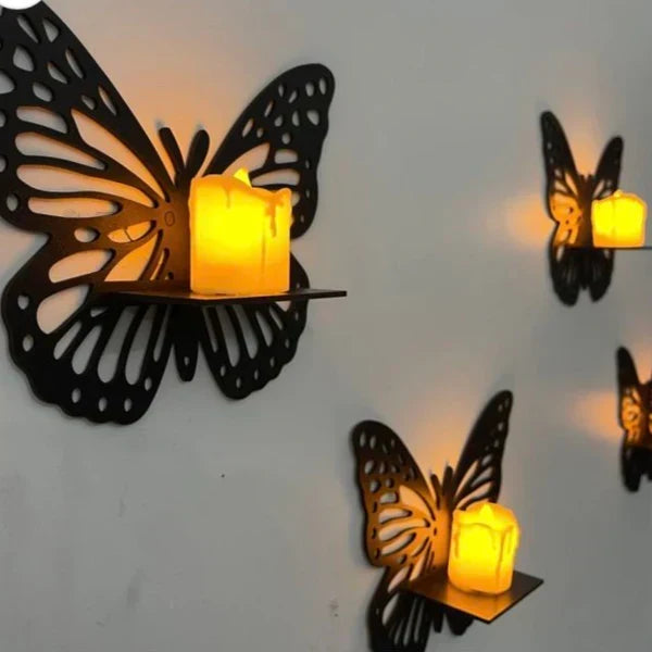 Pack Of 6 Decorative Wooden Butterfly With Candles