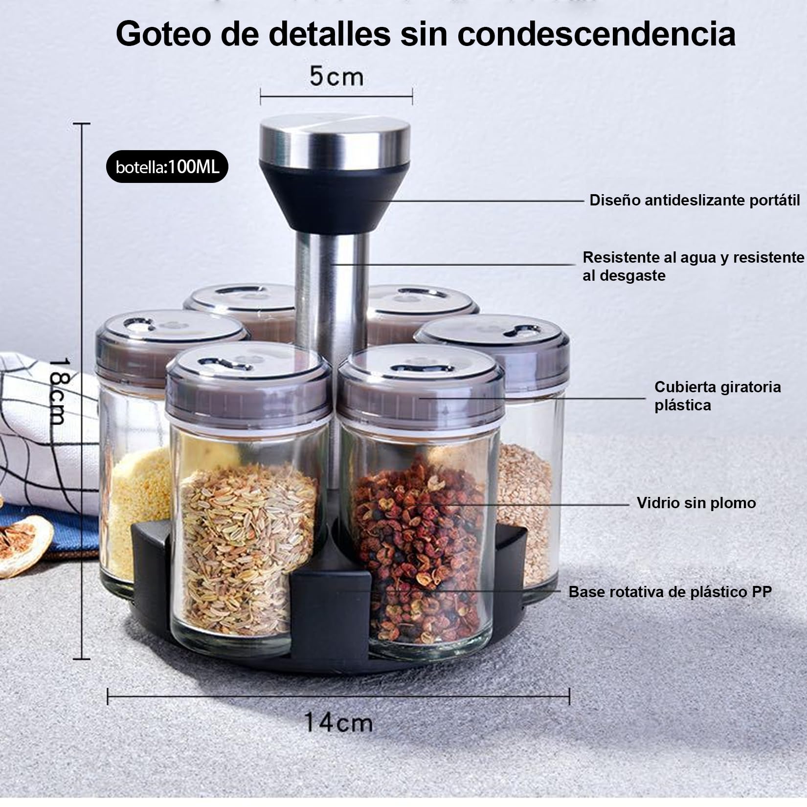 6 In 1 360 Degree Rotating Seasoning Container Set