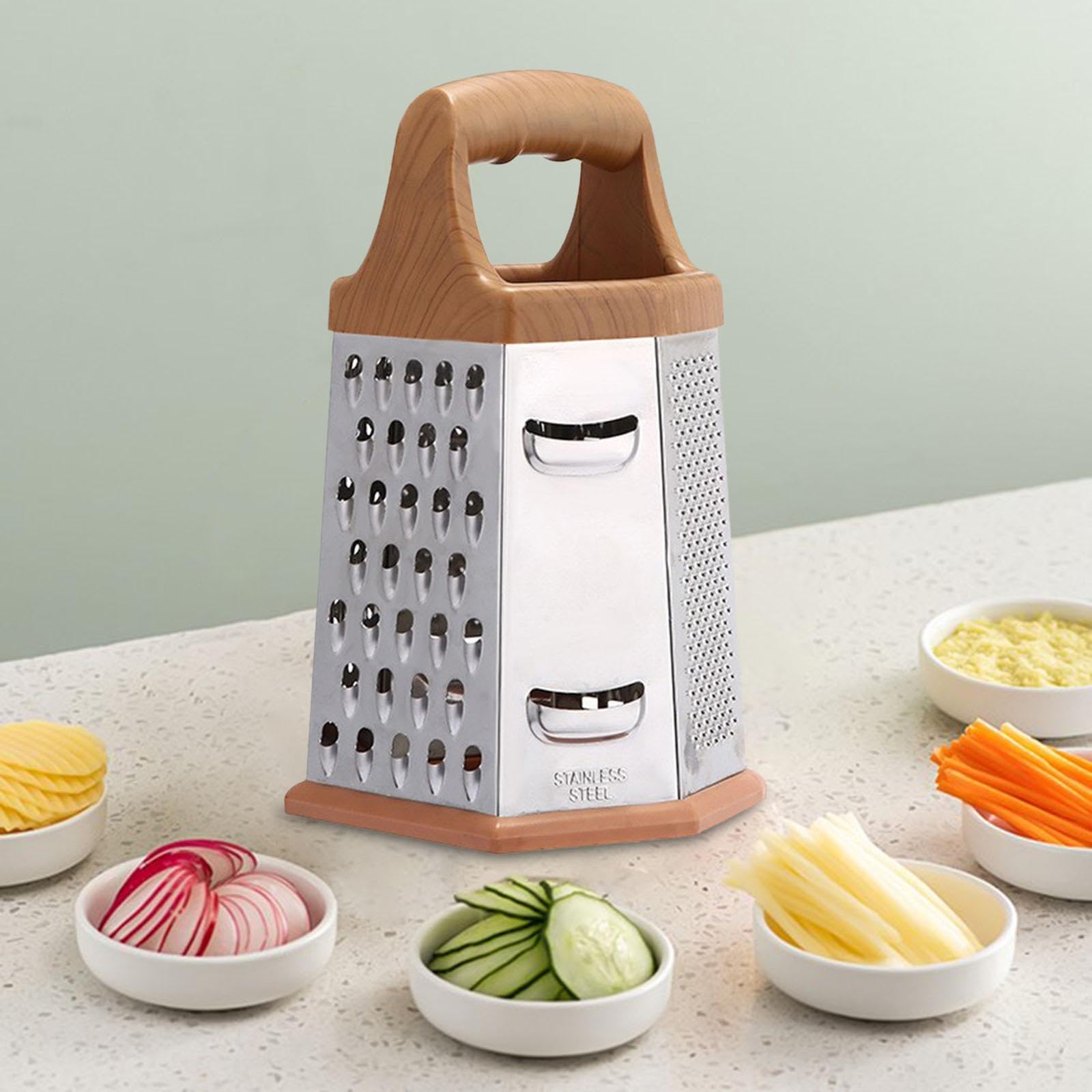 Stainless Steel 6 Sided Box Grater (Vegetable Cheese Slicer Shredder)