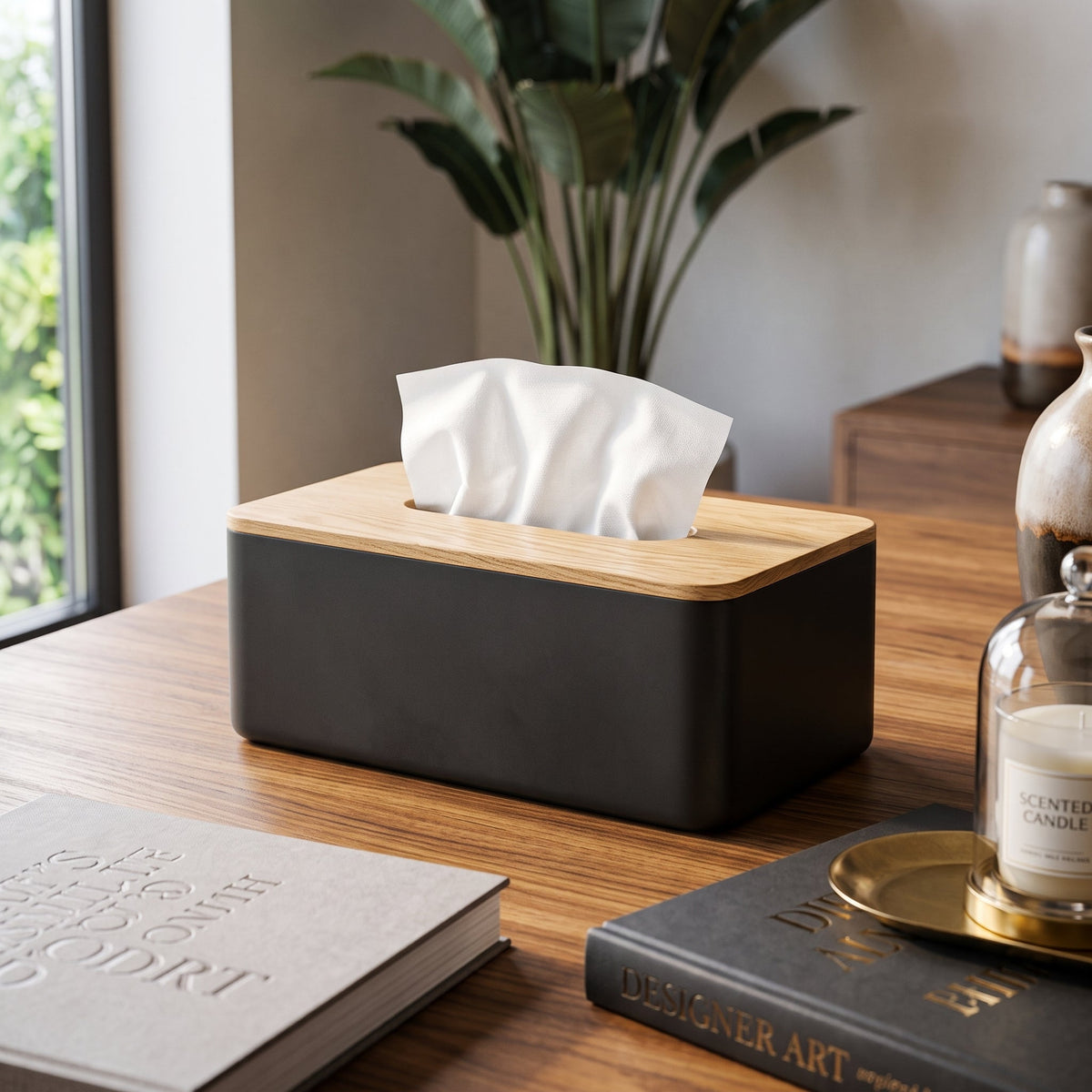 Elegant Tissue Storage Box With Wooden Lid