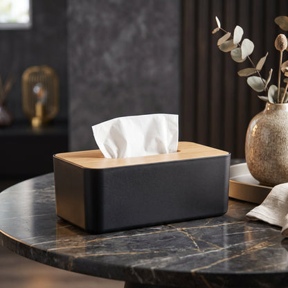 Elegant Tissue Storage Box With Wooden Lid