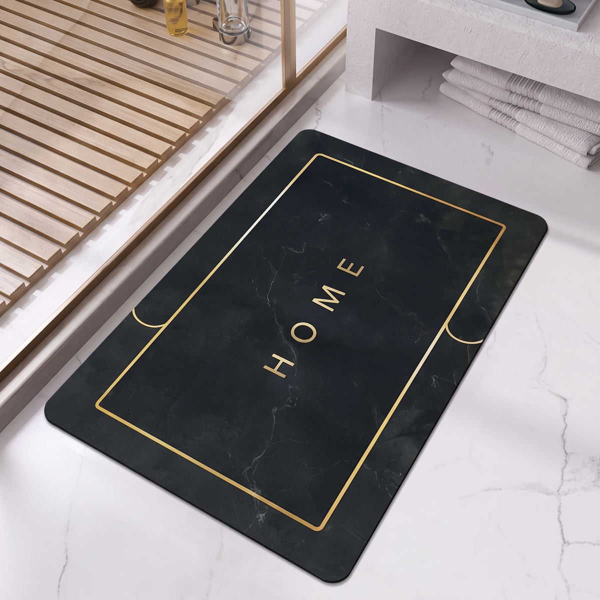 Elegant Gold Border Bathroom Mat (Random Design)
