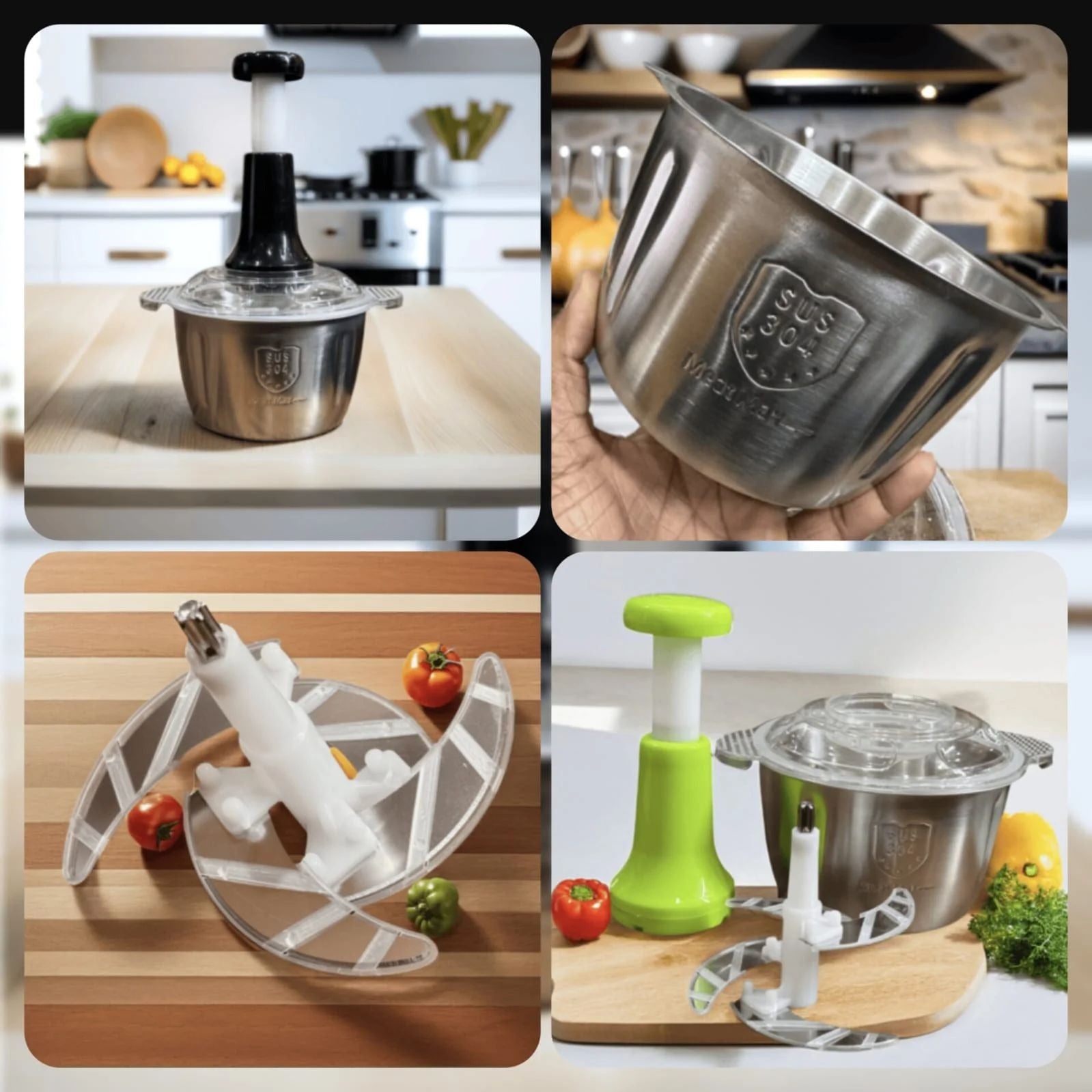 2.0L Push Chopper With 4 Stainless Steel Blades & Steel Bowl