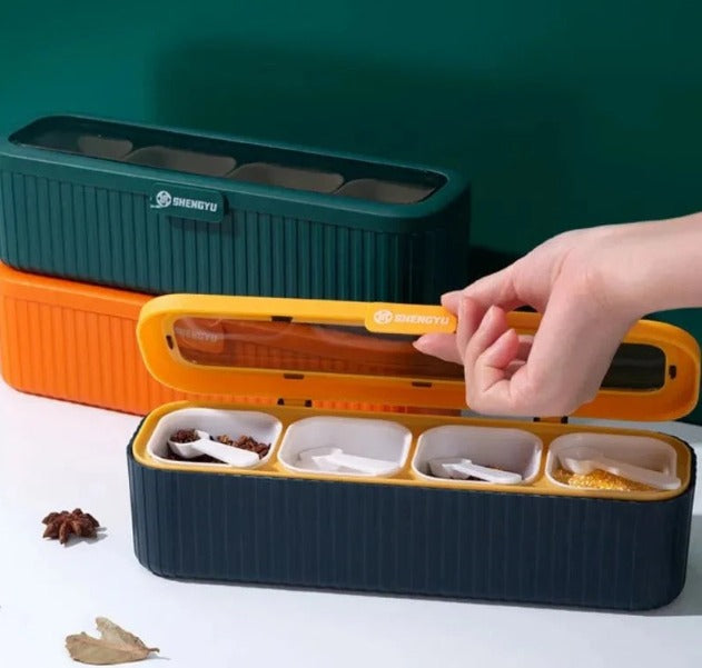 4 Grids Seasoning Storage Box With Spoon