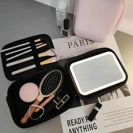 Makeup Storage Box With Built In LED Light Mirror