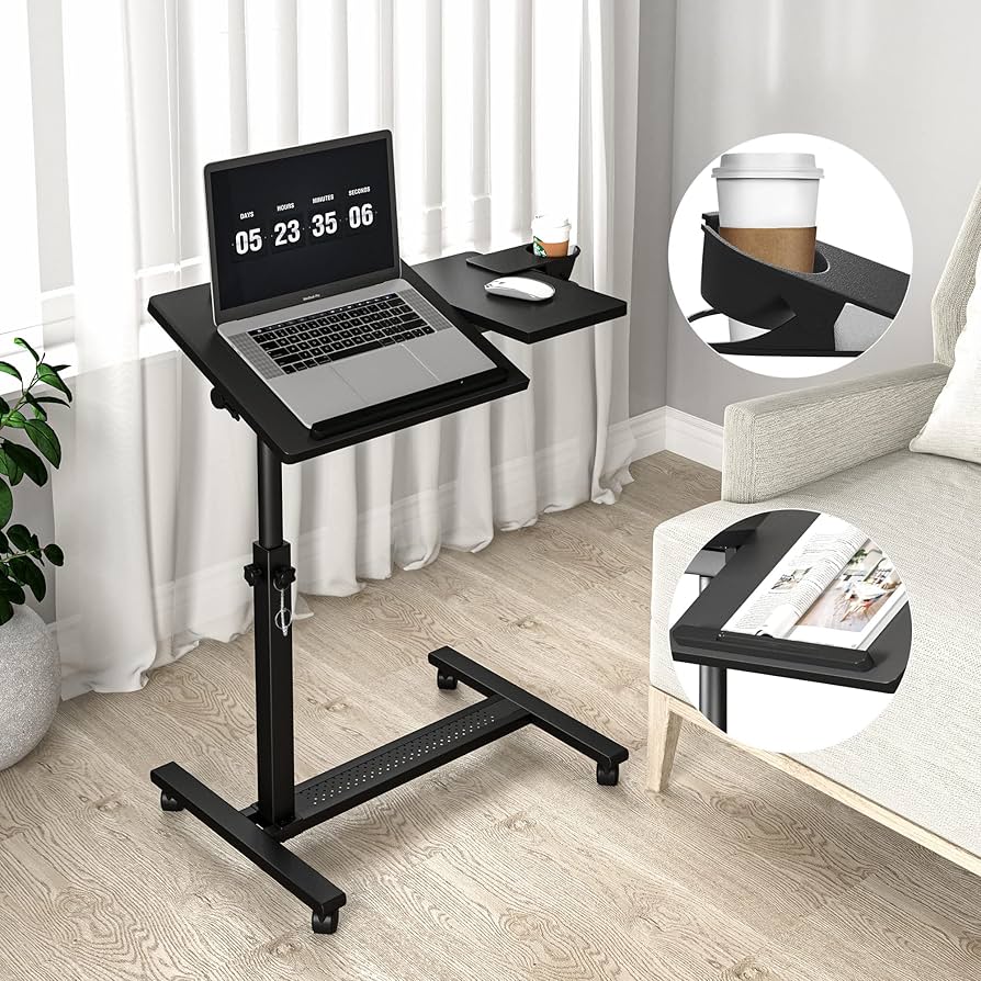 Mobile Laptop Desk Cart With Adjustable Height & Wheels