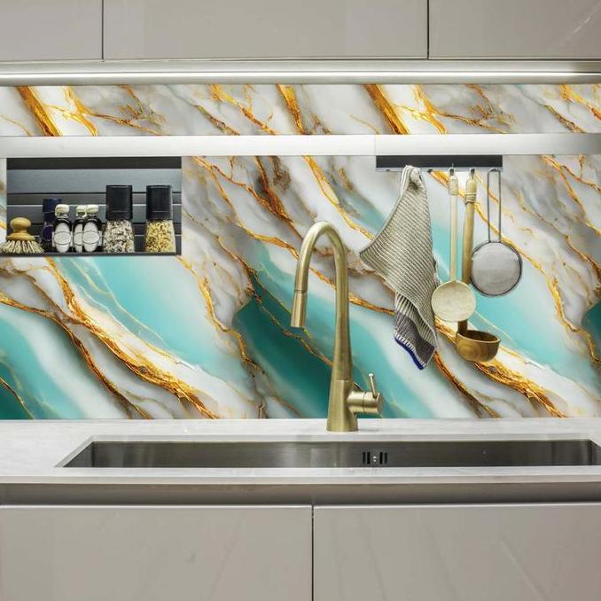 Elegant Teal & Gold Marble Peel & Stick Decorative Sheet (60x200cm)