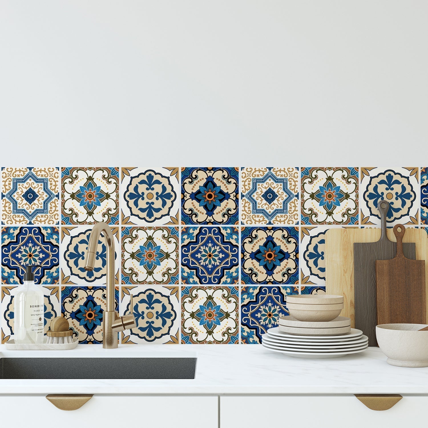 12Pcs Mediterranean Moroccan Peel and Stick Tile Stickers