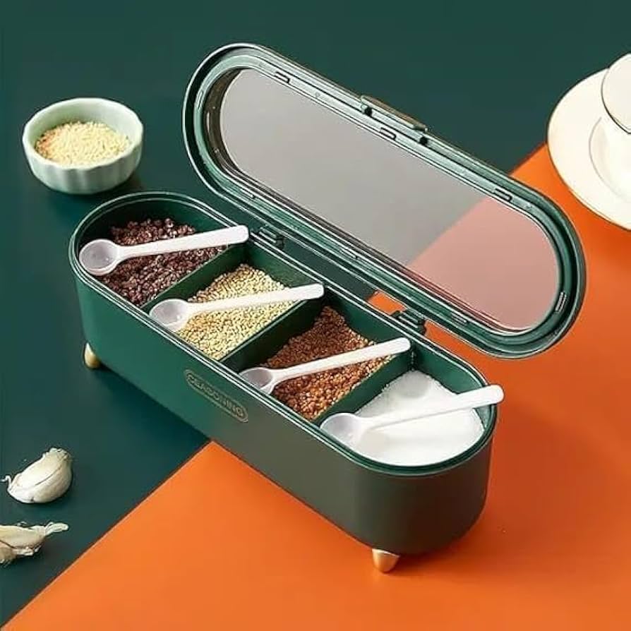 4 Grids Seasoning Storage Box With Spoon