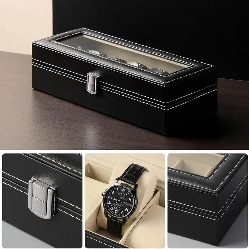 6 Slots Leather Printed Watch Organizer Box
