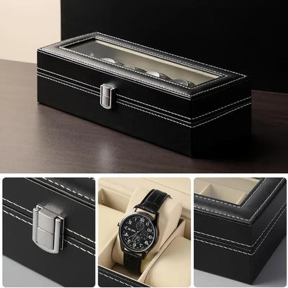 6 Slots Leather Printed Watch Organizer Box