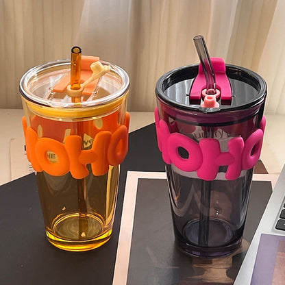 Glass Water Cup with Straw 450ML