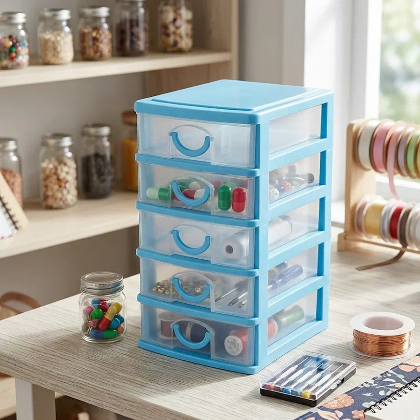 Multi Tier Plastic Drawer Storage Organizer (5 Layers)